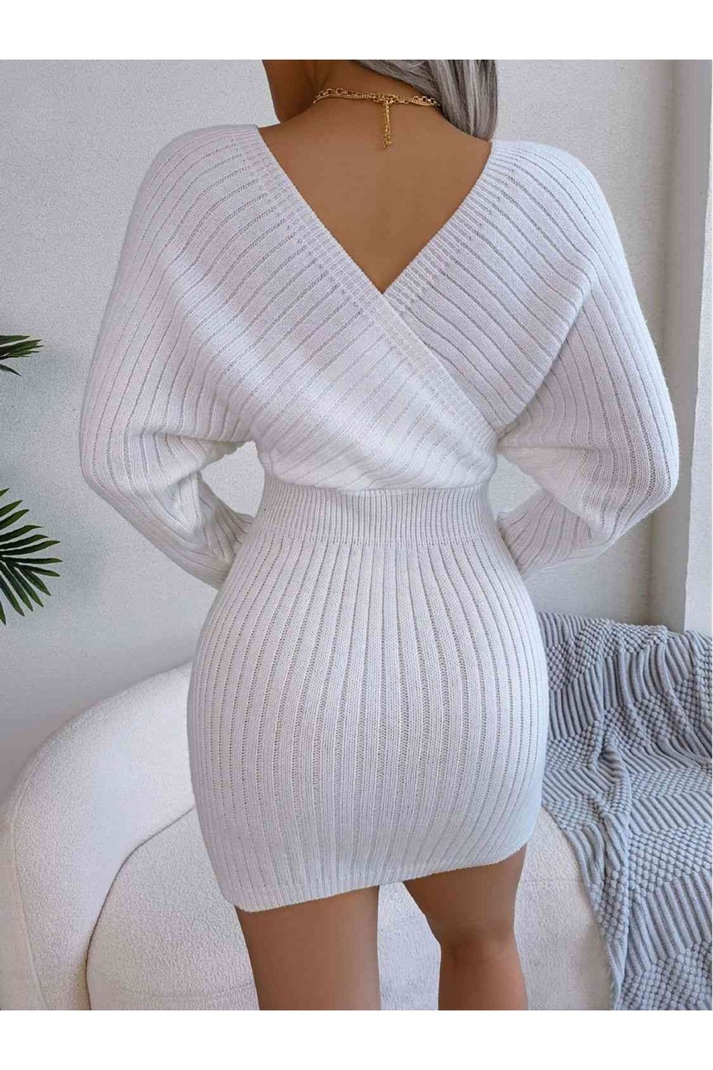 Rib-Knit Dolman Sleeve Sweater Dress - Sweater Dresses - FITGGINS
