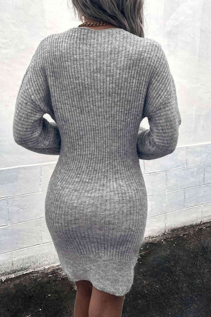 Ribbed Long Sleeve Sweater Dress - Sweater Dresses - FITGGINS