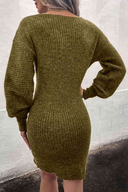 Ribbed Long Sleeve Sweater Dress - Sweater Dresses - FITGGINS