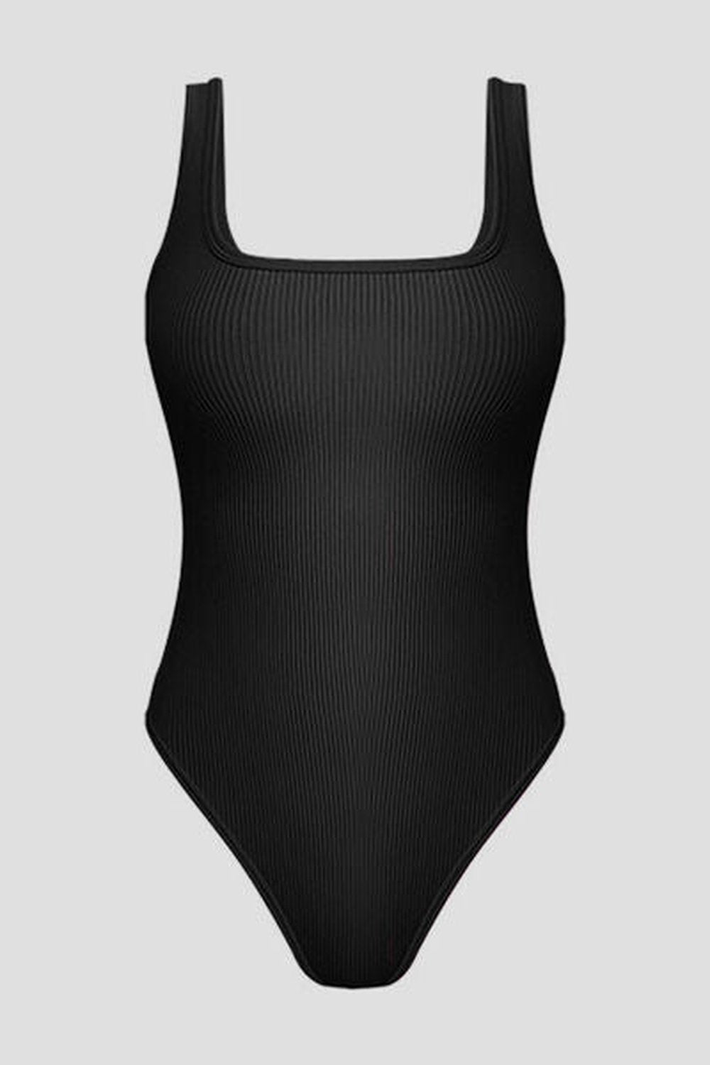 Ribbed Square Neck Sleeveless Active Bodysuit - Bodysuit - FITGGINS