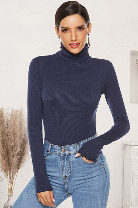 Ribbed Turtleneck Long Sleeve Bodysuit - Bodysuit - FITGGINS