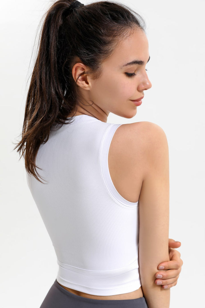 Ribbed Crisscross Round Neck Cropped Sports Tank - Crop Tops & Tank Tops - FITGGINS
