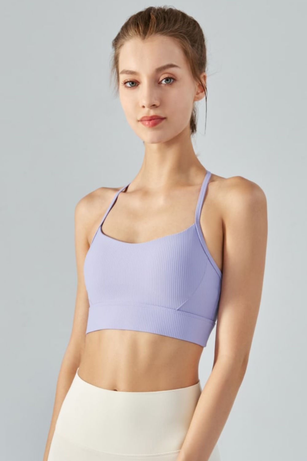 Ribbed Halter Neck Open Back Cropped Sports Cami - Sports Bras - FITGGINS