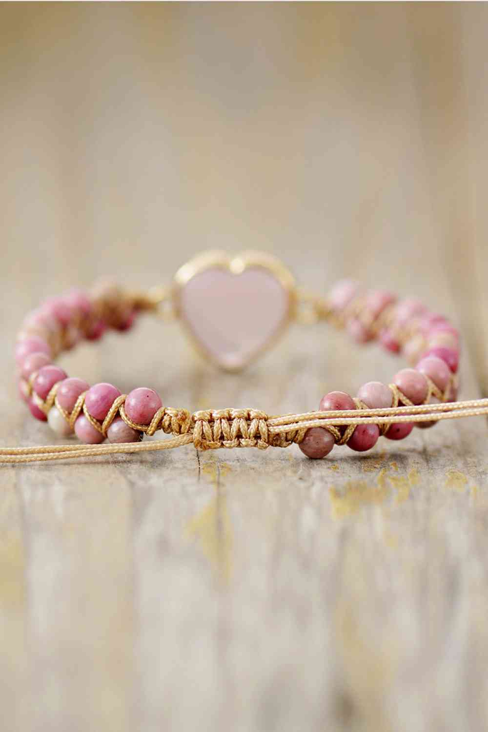 Rose Quartz Heart Beaded Bracelet - Bracelets - FITGGINS