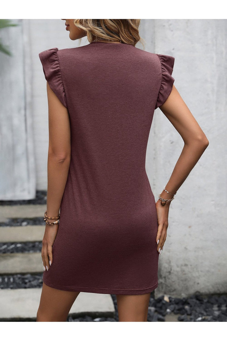 Round Neck Butterfly Sleeve Dress with Pocket