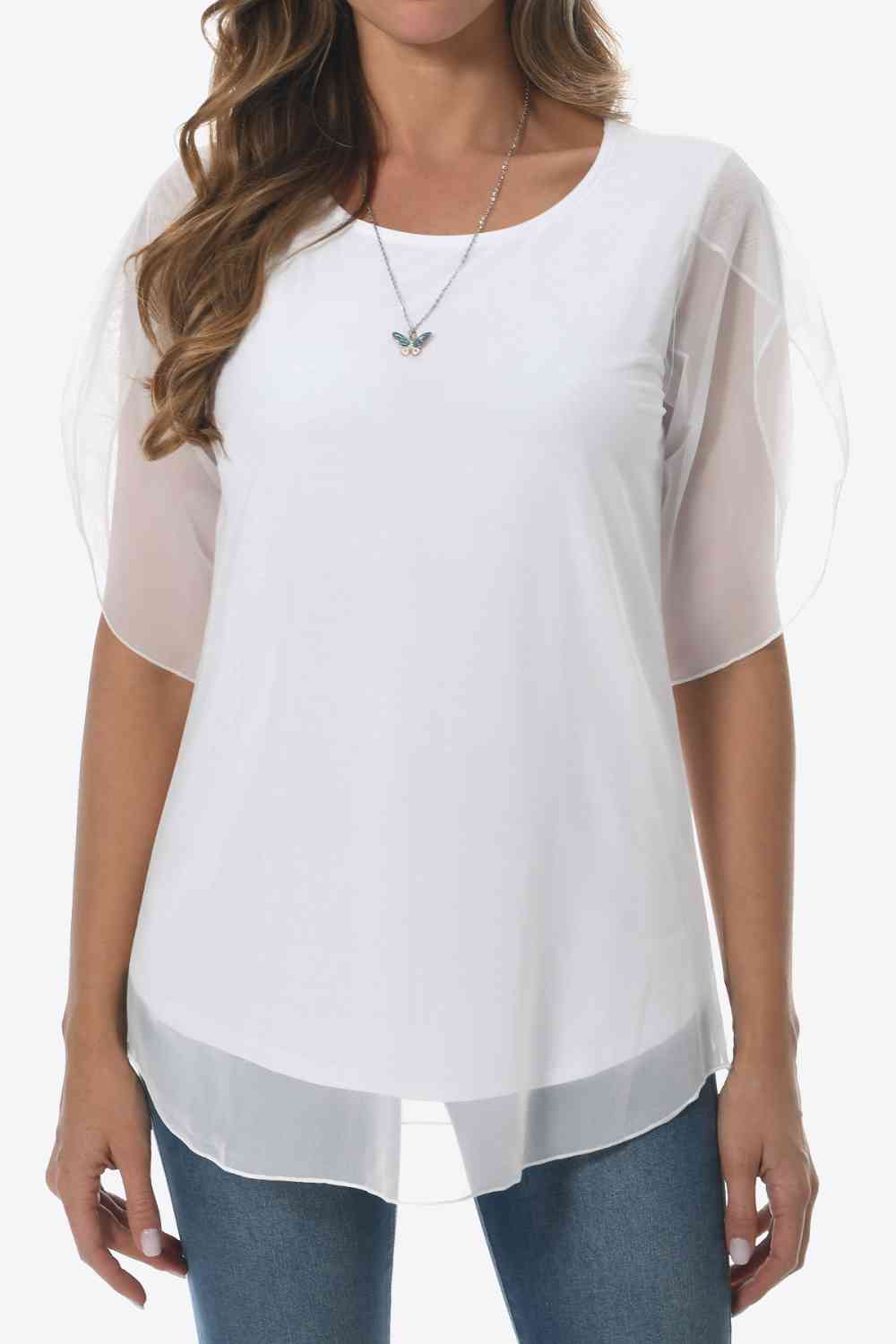Round Neck Curved Hem Blouse - Blouses - FITGGINS