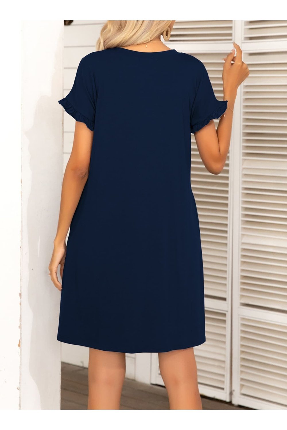 Round Neck Flounce Sleeve Dress with Pockets - Casual & Maxi Dresses - FITGGINS