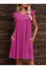 Round Neck Flutter Sleeve Dress with Pockets