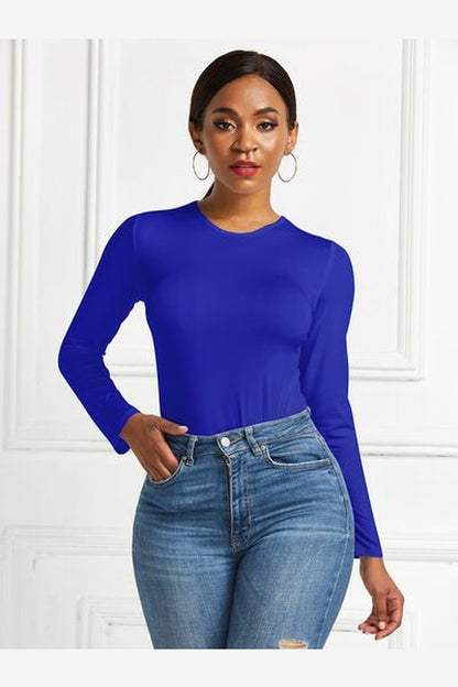 Round Neck Long Sleeve Bodysuit - Bodysuit - FITGGINS