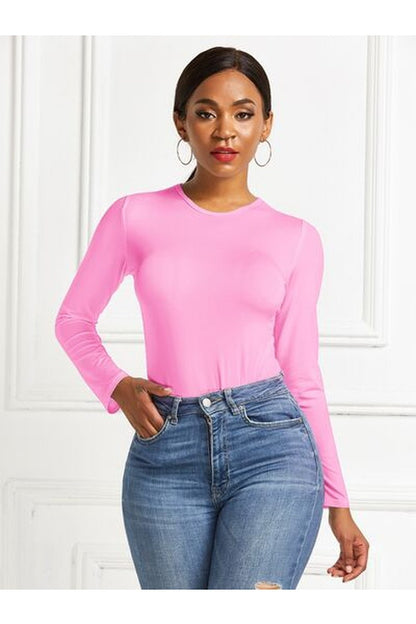 Round Neck Long Sleeve Bodysuit - Bodysuit - FITGGINS