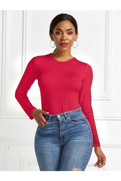 Round Neck Long Sleeve Bodysuit - Bodysuit - FITGGINS