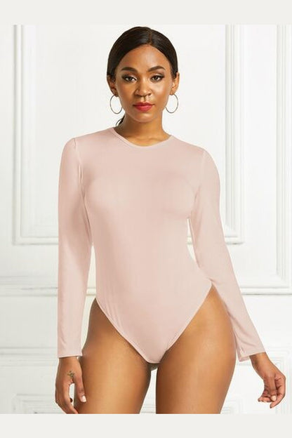 Round Neck Long Sleeve Bodysuit - Bodysuit - FITGGINS