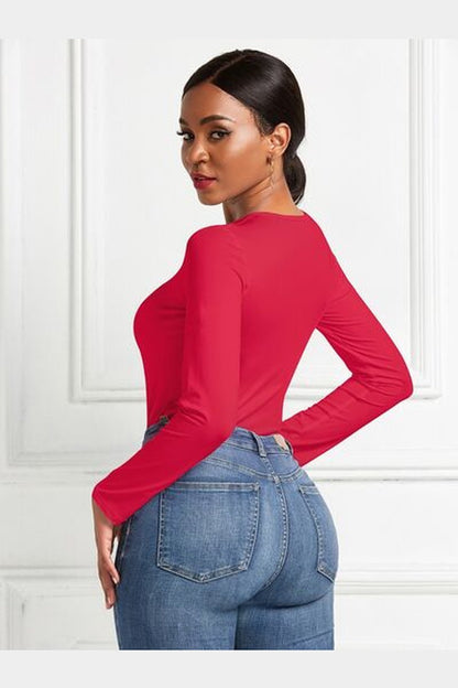 Round Neck Long Sleeve Bodysuit - Bodysuit - FITGGINS