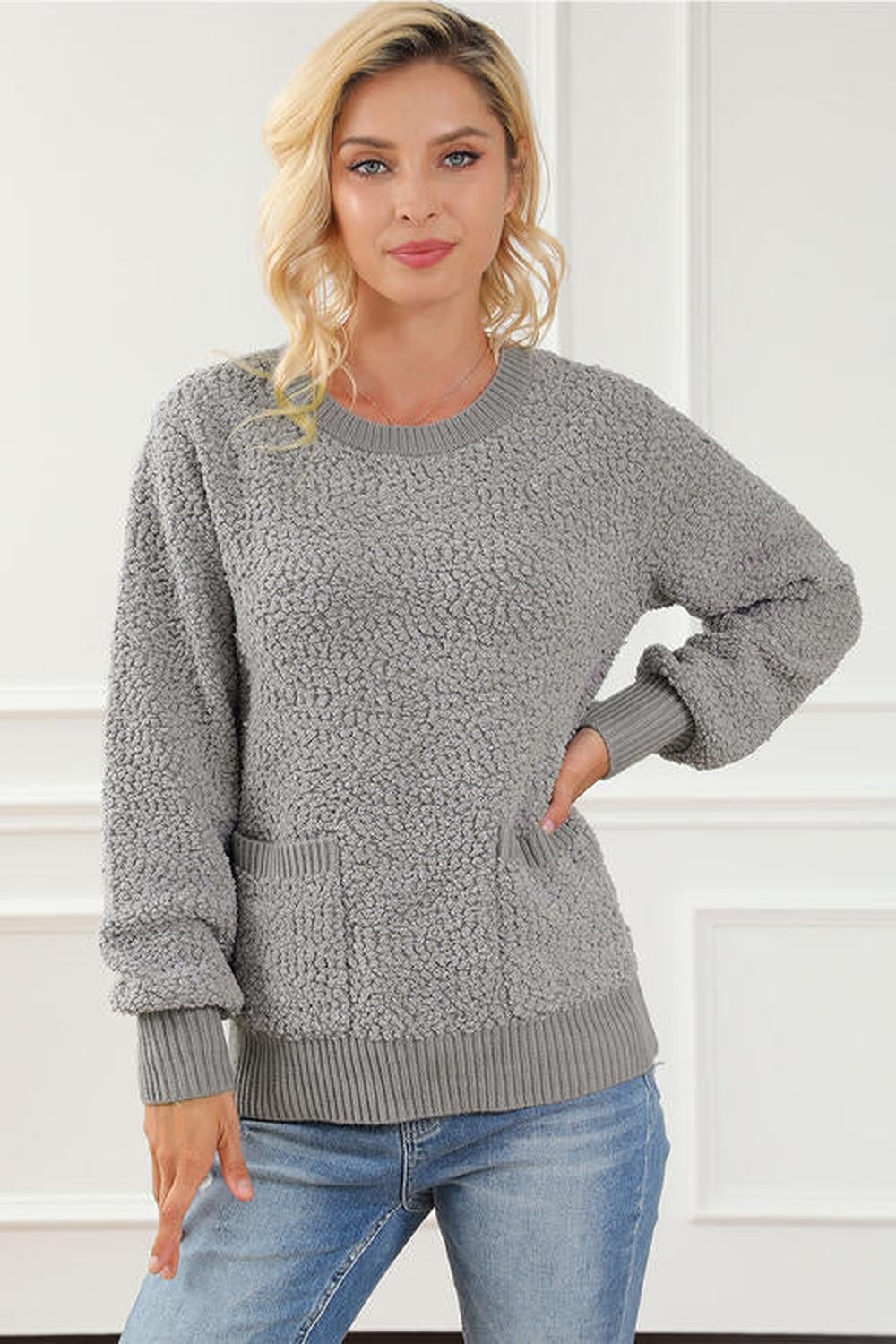 Round Neck Long Sleeve Sweater - Pullover Sweaters - FITGGINS