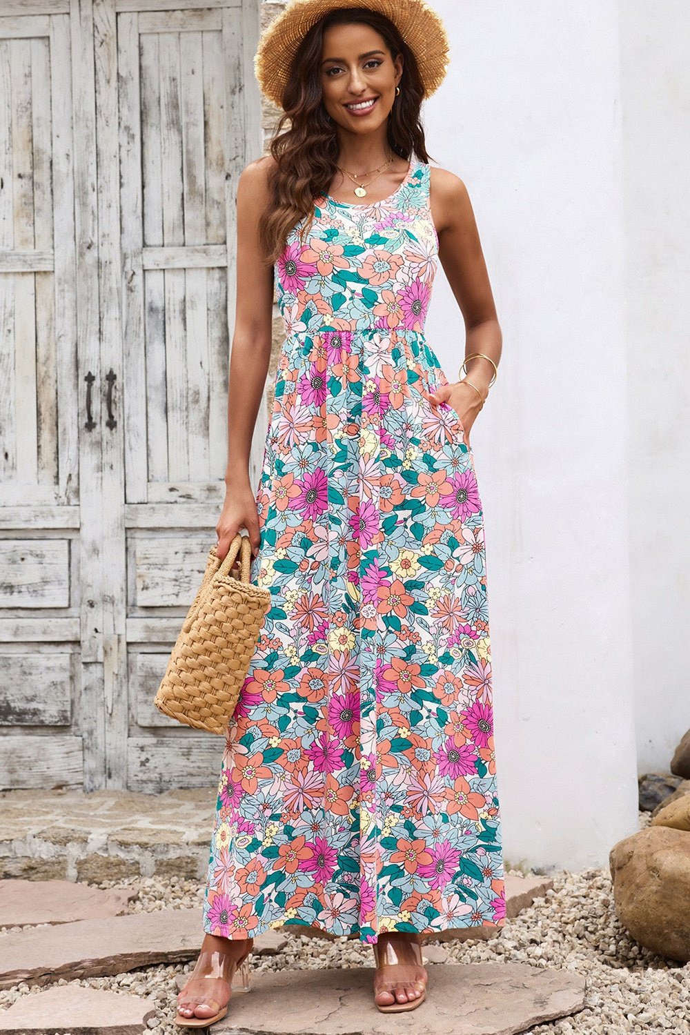 Round Neck Sleeveless Maxi Dress with Pockets - Casual & Maxi Dresses - FITGGINS