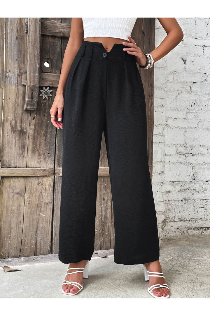 Ruched High Waist Straight Leg Pants - Pants - FITGGINS
