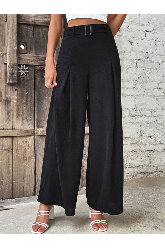 Ruched High Waist Wide Leg Pants - Pants - FITGGINS