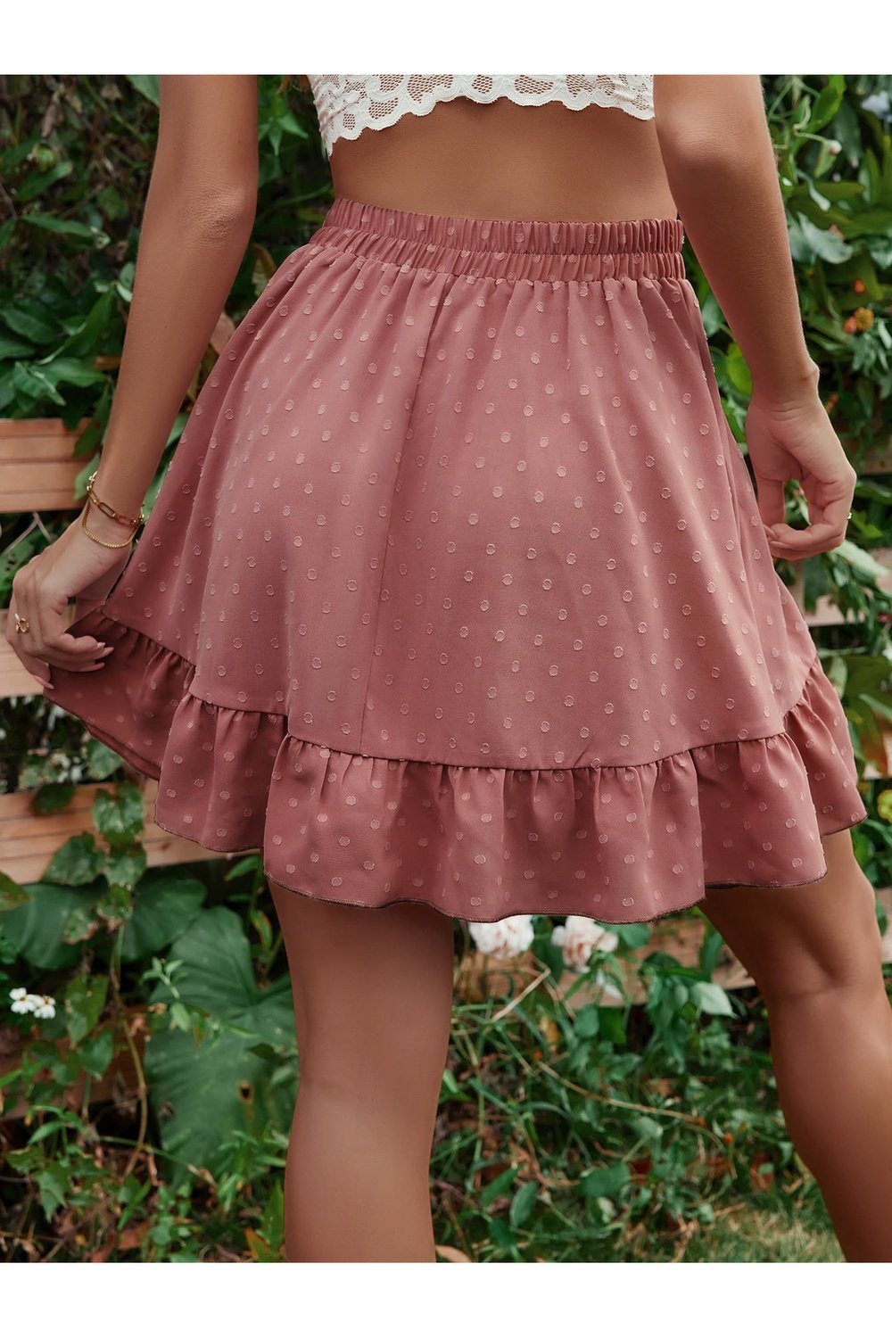 Ruffle Hem Elastic Waist Mini Skirt - Skirts - FITGGINS