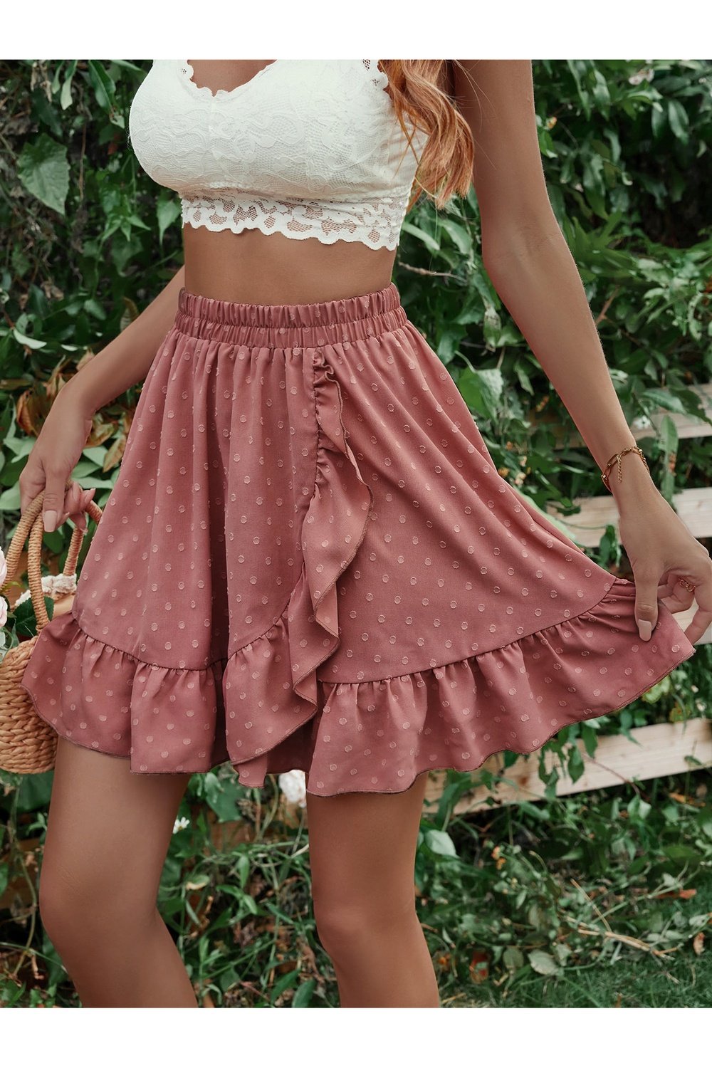 Ruffle Hem Elastic Waist Mini Skirt - Skirts - FITGGINS