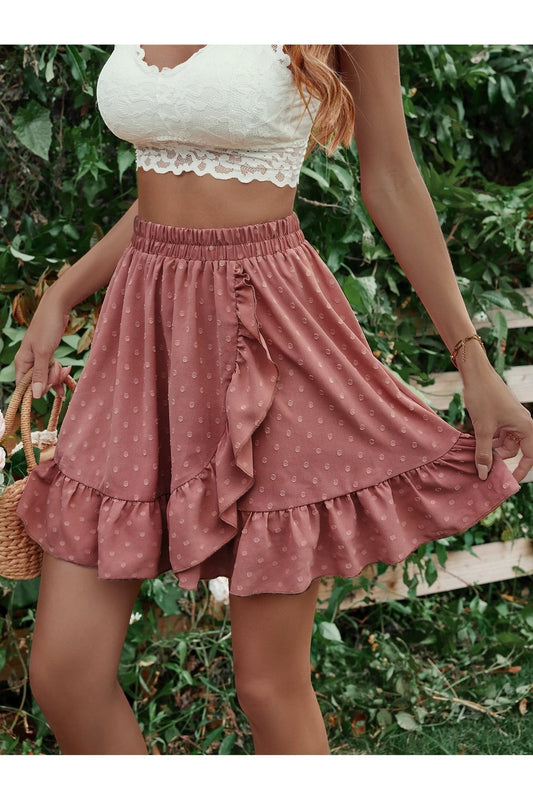 Ruffle Hem Elastic Waist Mini Skirt