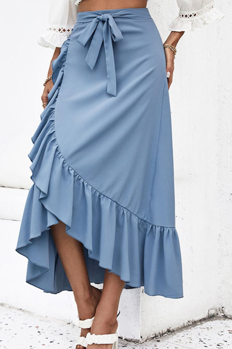Ruffle Trim Tied Skirt - Skirts - FITGGINS