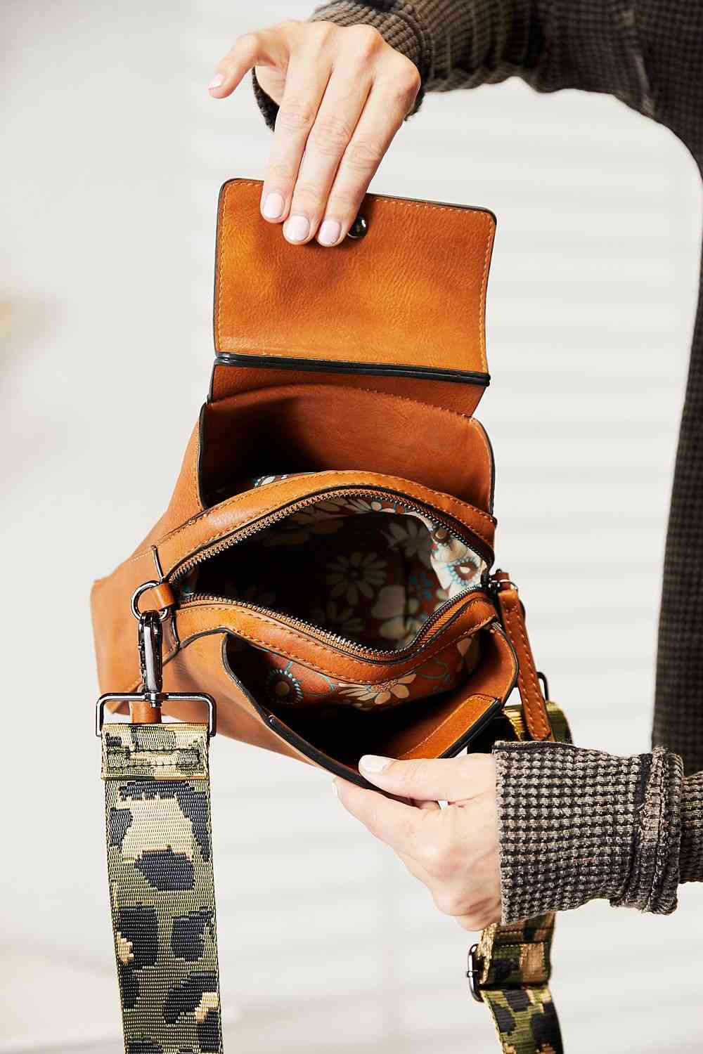 SHOMICO PU Leather Wide Strap Crossbody Bag - Handbag - FITGGINS