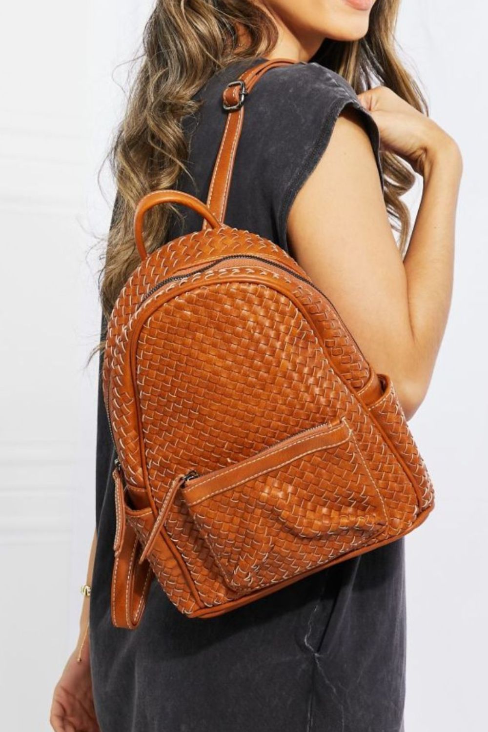 SHOMICO Certainly Chic Faux Leather Woven Backpack - Handbag - FITGGINS