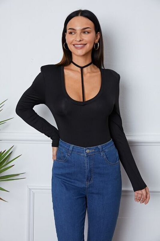 Scoop Neck Long Sleeve Bodysuit - Bodysuit - FITGGINS