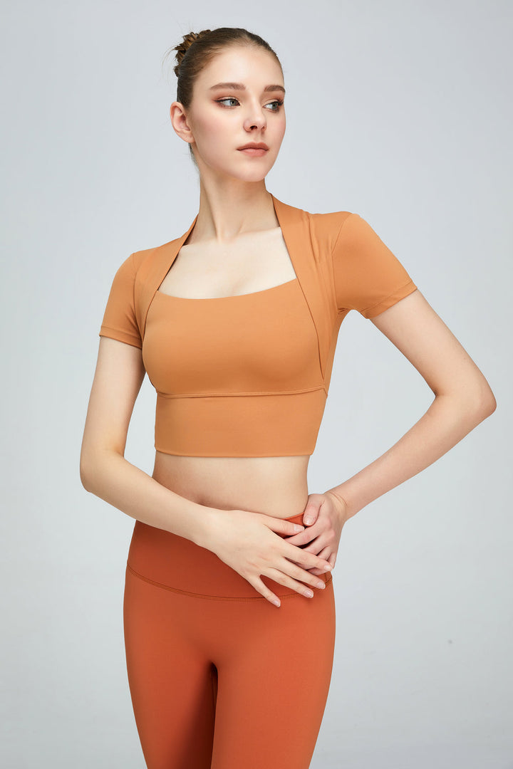 Short Sleeve Cropped Sports Top - Crop Tops & Tank Tops - FITGGINS