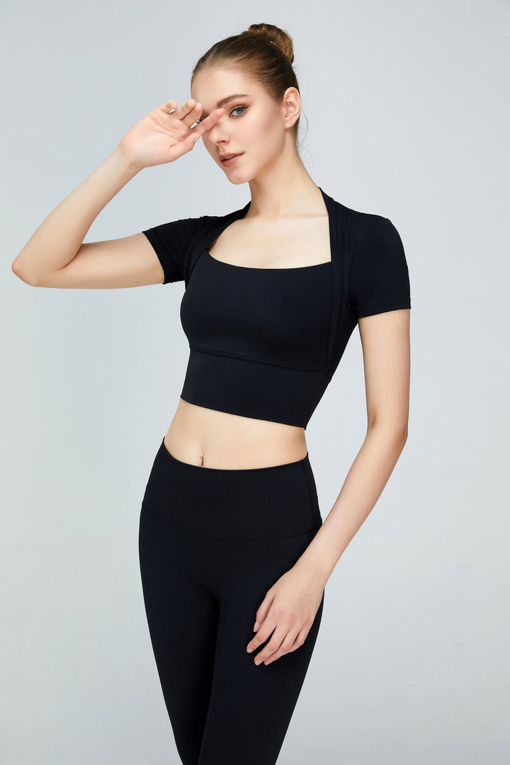Short Sleeve Cropped Sports Top - Crop Tops & Tank Tops - FITGGINS