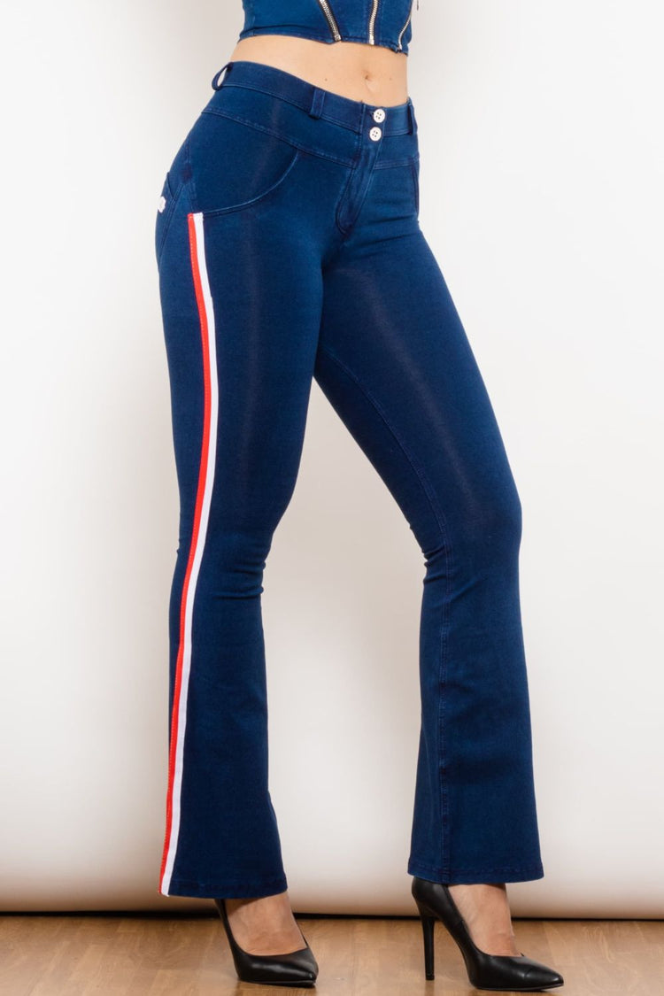 Side Stripe Buttoned Bootcut Jeans - Jeans - FITGGINS