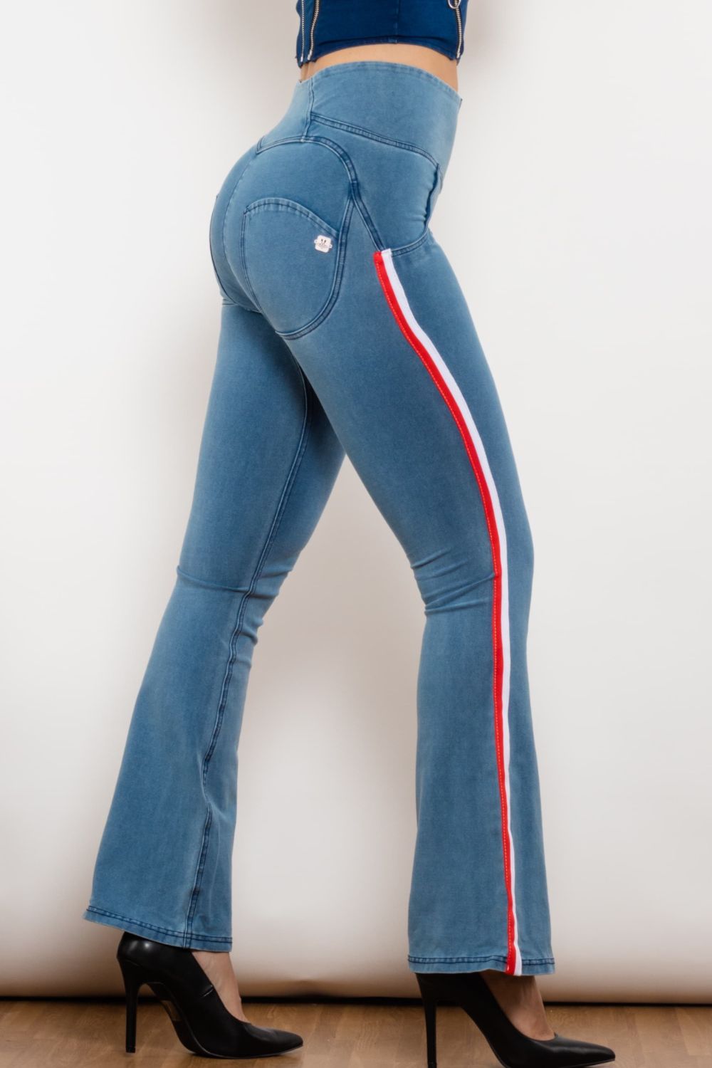 Side Stripe Zip Closure Bootcut Jeans - Jeans - FITGGINS