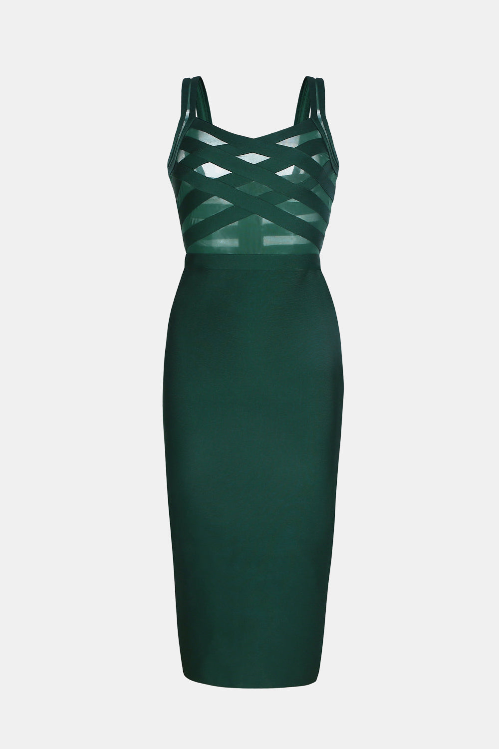 Sleeveless Spliced Mesh Midi Bandage Dress - Cocktail Dresses - FITGGINS