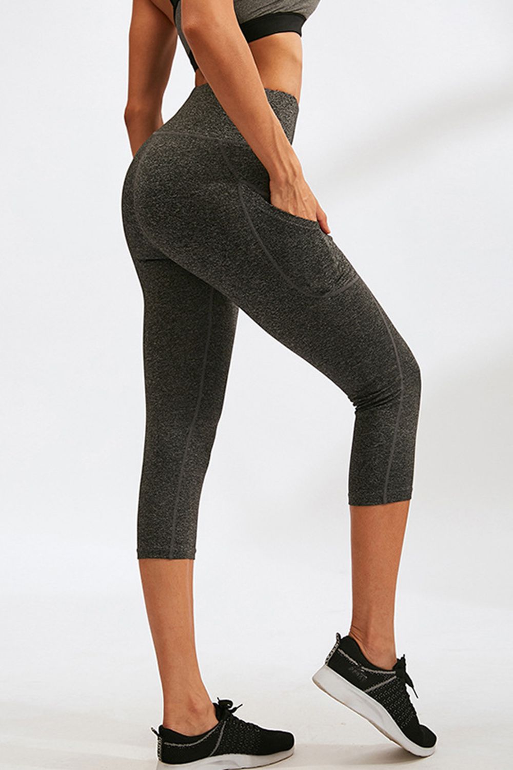 Slim Fit Wide Waistband Active Leggings with Pockets - Leggings - FITGGINS