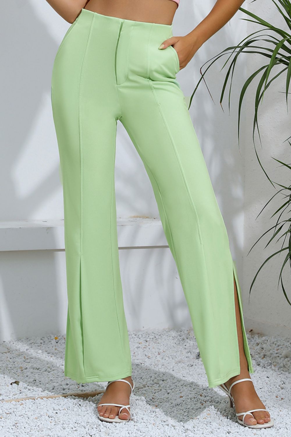 Slit High-Rise Flare Pants - Pants - FITGGINS