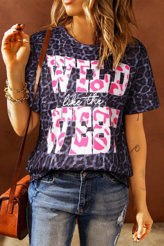 Slogan Graphic Leopard Tee - T-Shirts - FITGGINS