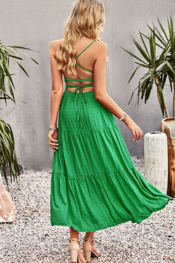 Smocked Lace-Up Tiered Dress - Casual & Maxi Dresses - FITGGINS