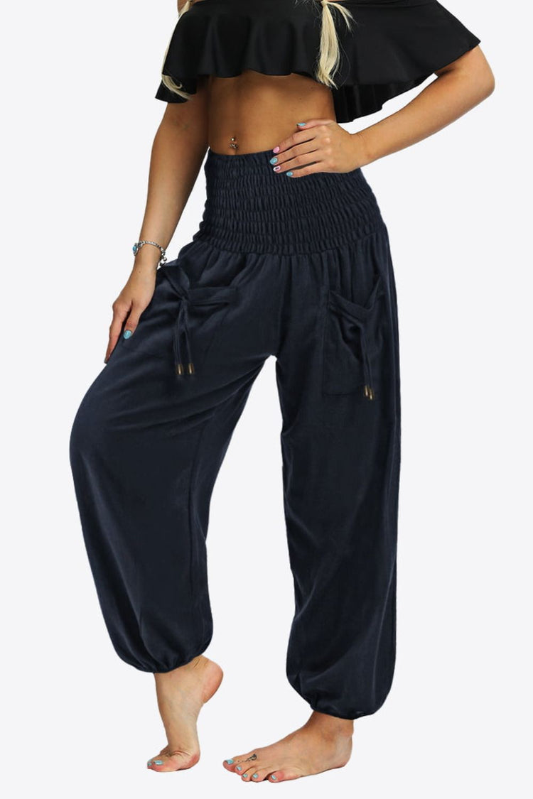 Smocked Long Joggers with Pockets - Pants - FITGGINS