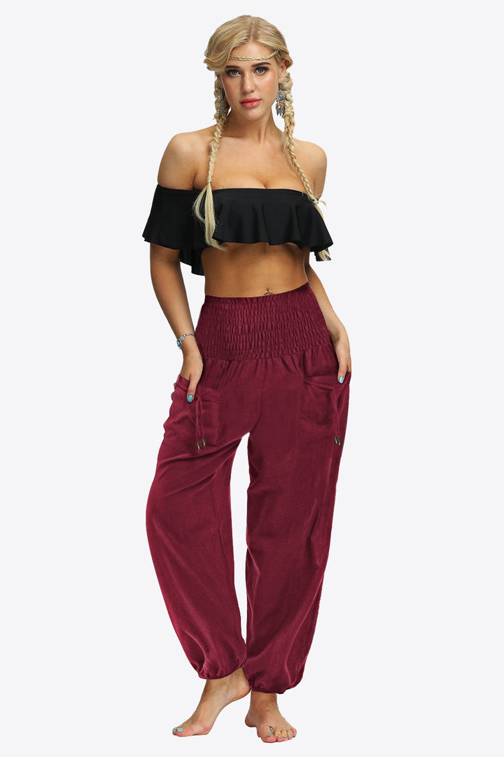 Smocked Long Joggers with Pockets - Pants - FITGGINS