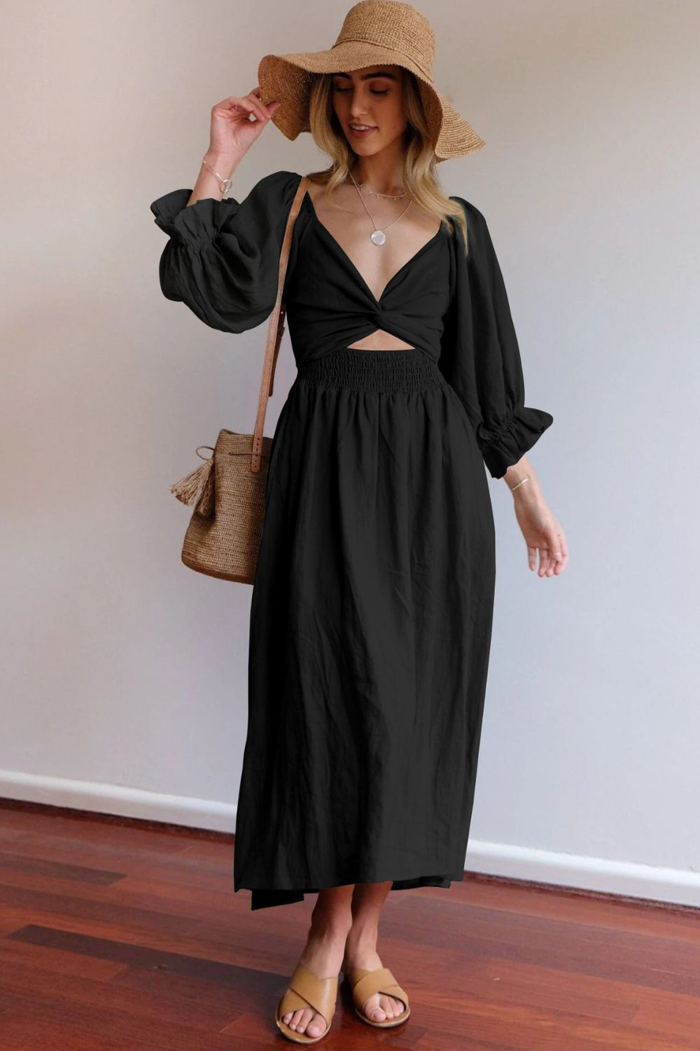 Smocked Square Neck Flounce Sleeve Dress - Casual & Maxi Dresses - FITGGINS