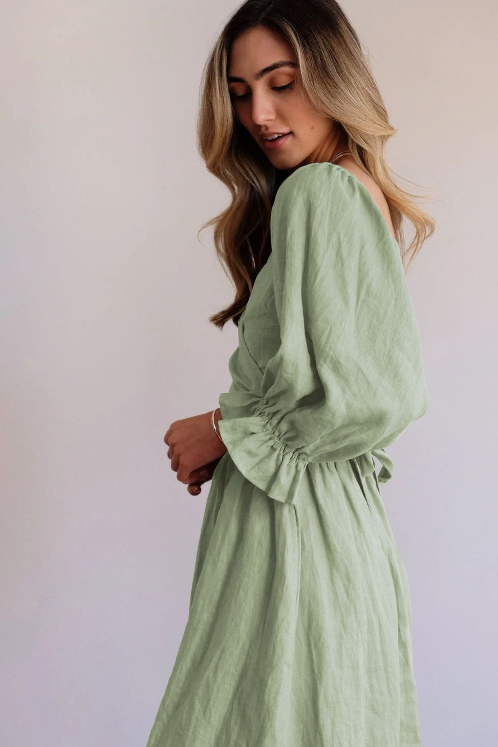 Smocked Square Neck Flounce Sleeve Dress - Casual & Maxi Dresses - FITGGINS