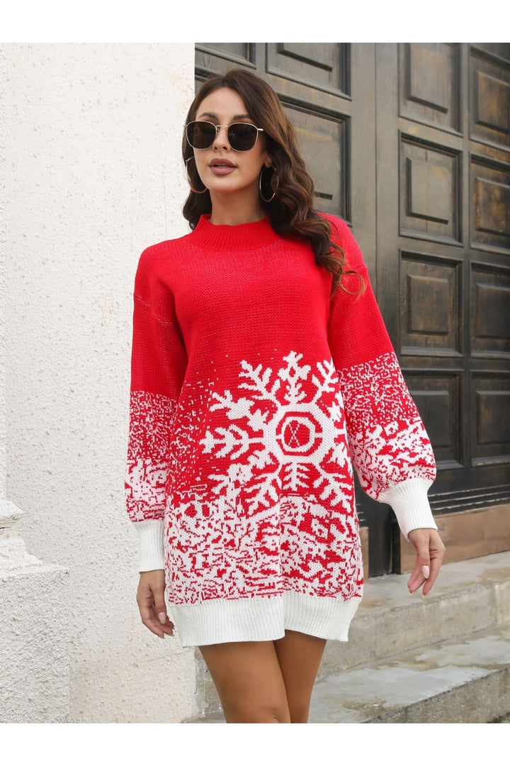 Snowflake Pattern Sweater Dress - Casual & Maxi Dresses - FITGGINS