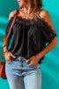 Spaghetti Strap Cold-Shoulder Lace Trim Blouse