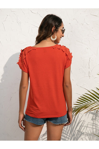 Spliced Lace Cold-Shoulder Blouse - Blouses - FITGGINS