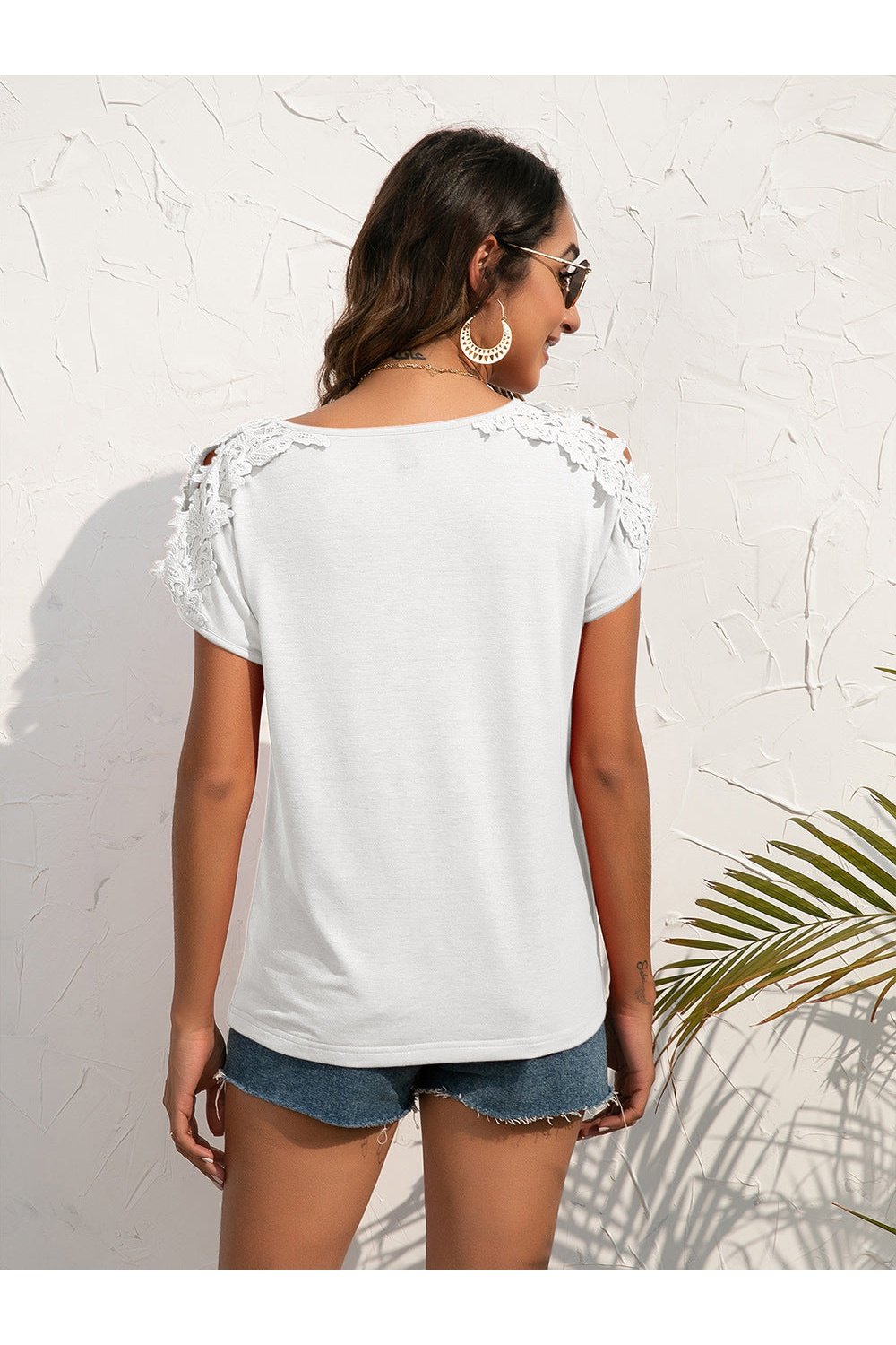 Spliced Lace Cold-Shoulder Blouse - Blouses - FITGGINS