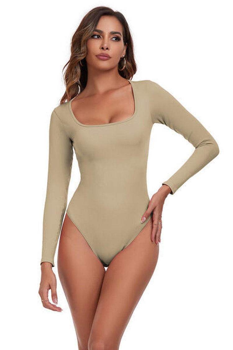Square Neck Long Sleeve Active Bodysuit - Bodysuit - FITGGINS