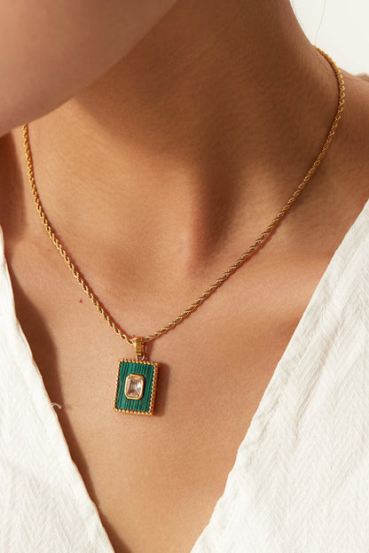 Square Pendant Twisted Chain Necklace - Necklaces - FITGGINS