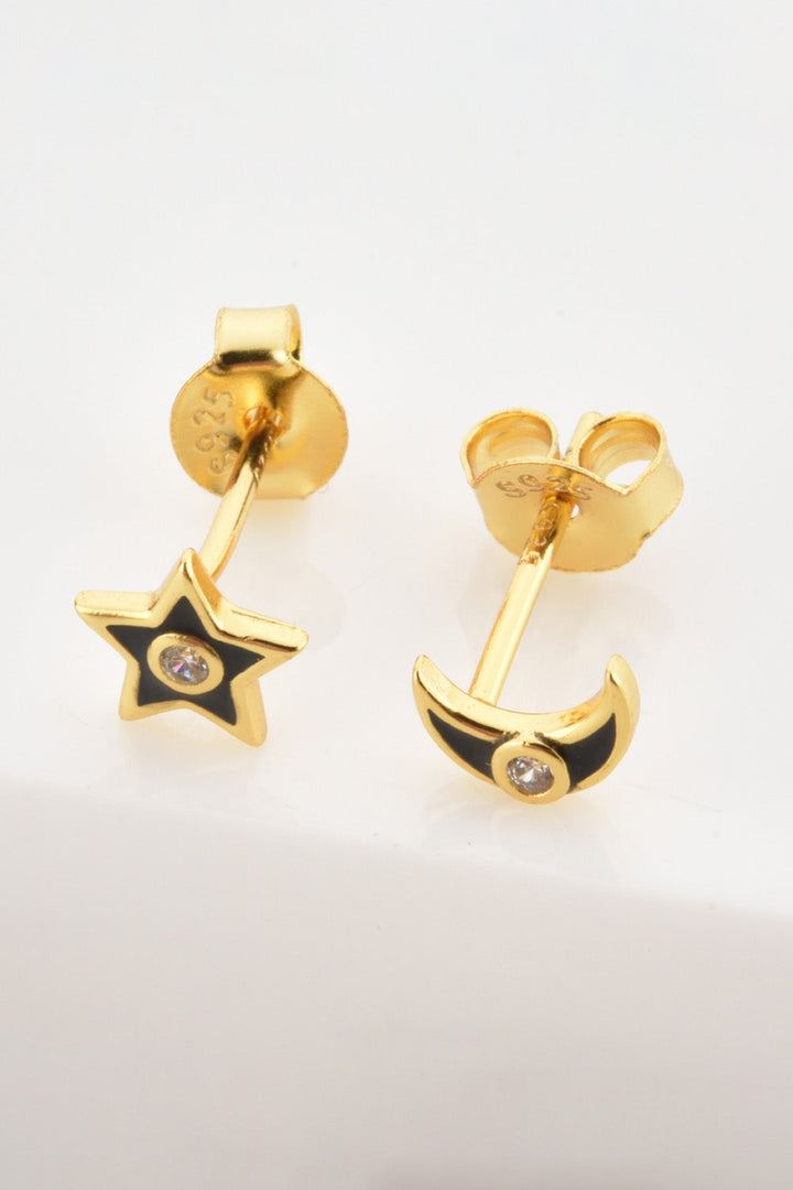 Star and Moon Zircon Mismatched Earrings - Earrings - FITGGINS