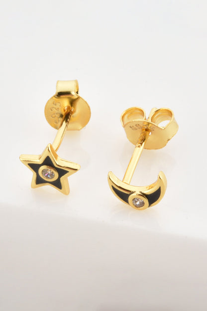 Star and Moon Zircon Mismatched Earrings - Earrings - FITGGINS