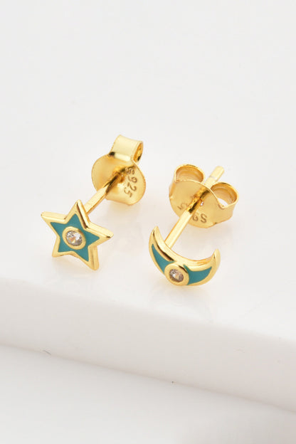 Star and Moon Zircon Mismatched Earrings - Earrings - FITGGINS